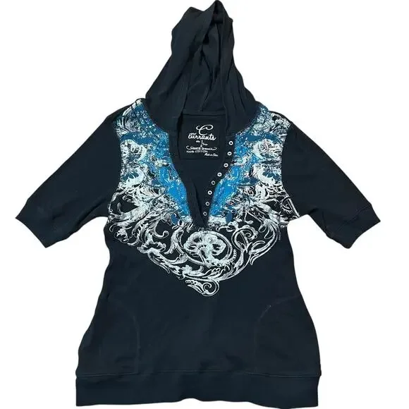 Y2K Currants Grunge Graphic Hooded Top Size Large - Picture 1 of 3